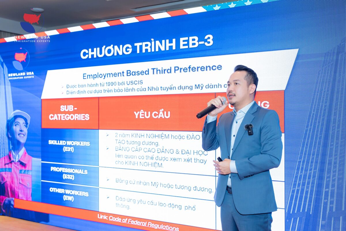 HỘI THẢO EB-3: THỜI ĐIỂM VÀNG ĐỊNH CƯ MỸ - CHỈ TỪ 2 NĂM LẤY THẺ XANH VỚI VISA EB-3 SKILLED WORKERS - TƯ VẤN HỘI NHẬP MỸ TỪ CHUYÊN GIA DI TRÚ HÀNG ĐẦU