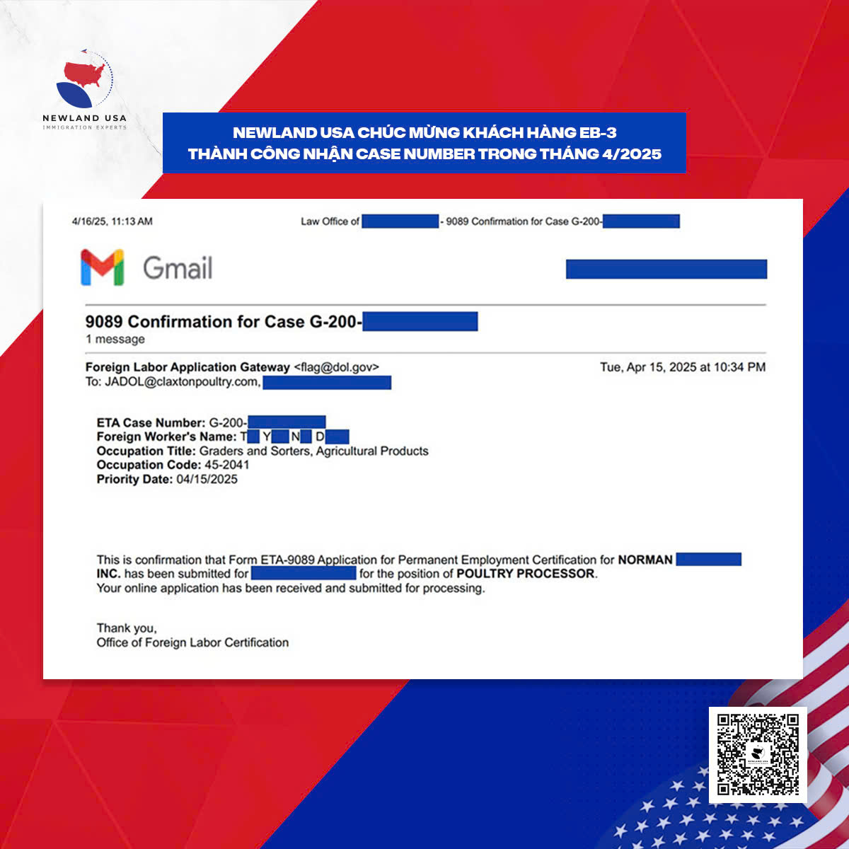Khách hàng tại Newland USA nhận Case Number thành công