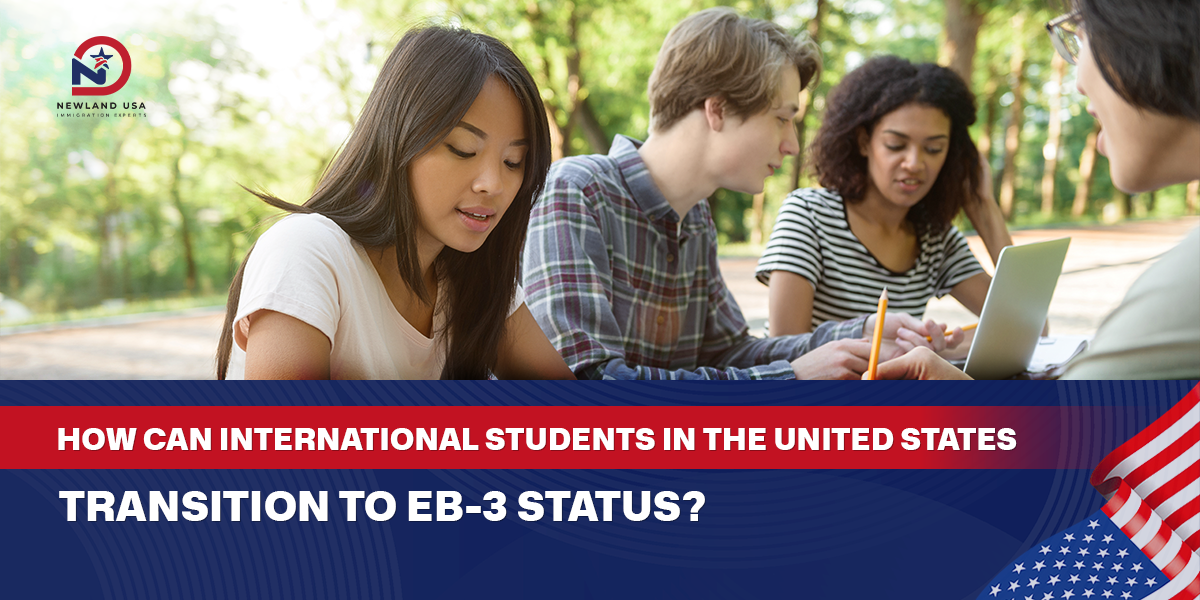 How can international students in the U.S. transition to EB3 status?