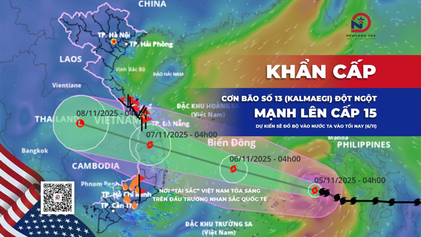 Khẩn cấp: Cơn bão số 13 (Kalmaegi) đột ngột mạnh lên cấp 15, dự kiến sẽ đổ bộ vào nước ta vào tối nay (6/11)