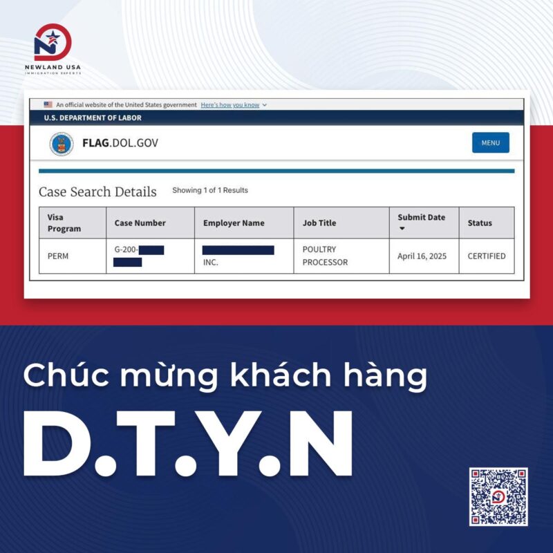 Newland USA chúc mừng khách hàng EB-3 nhận LC tháng 5/2026 - Bước nhảy vọt về tiến độ xử lý thực tế tại DOL