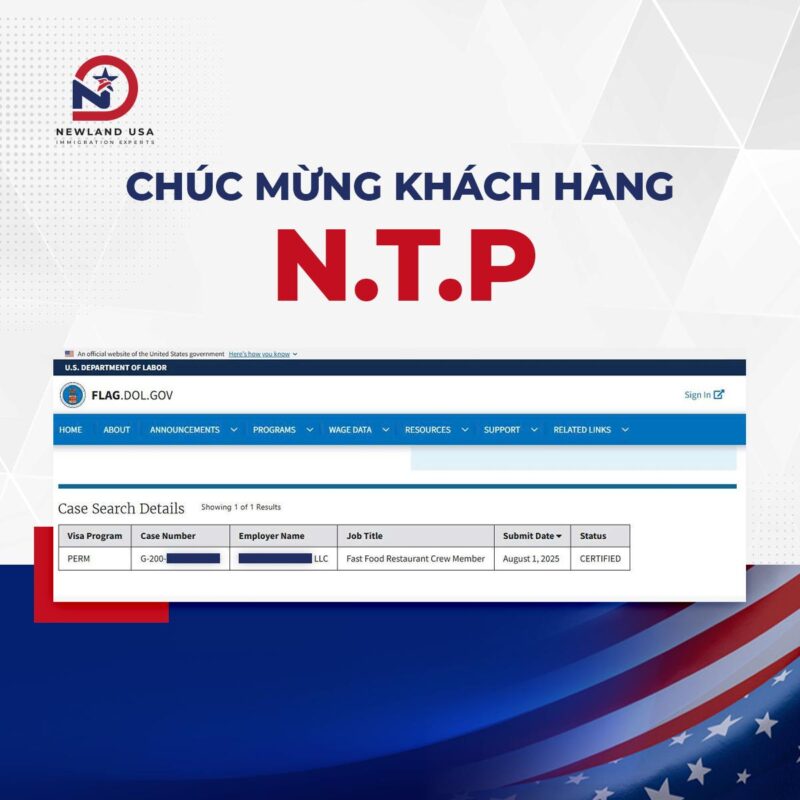 Newland USA chúc mừng khách hàng EB-3 nhận LC tháng 7/2026