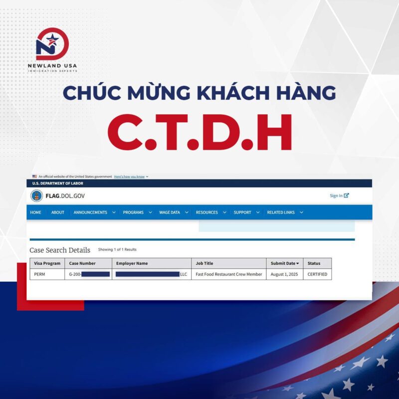 Newland USA chúc mừng khách hàng EB-3 nhận LC tháng 7/2026